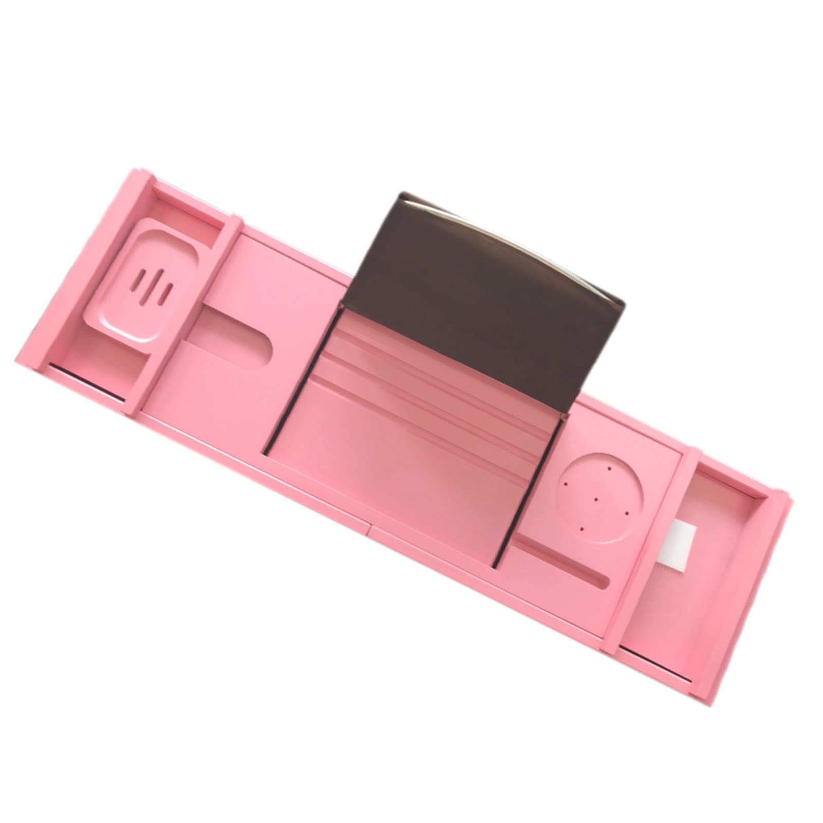 MYUYEE Bathtub Caddy Tray, Waterproof Bamboo Adjustable Organizer Tray, Bath Tub Storage Shelf For Wine Glass Books Tablets Shampoo, Extendable 75-110Cm, 6 Colors (Pink)