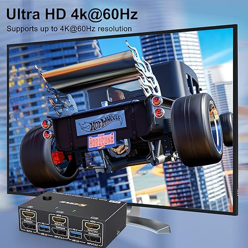 Switch KVM 2 ordinateurs 2 moniteurs 4K 60Hz double écran USB 3.0 - 3