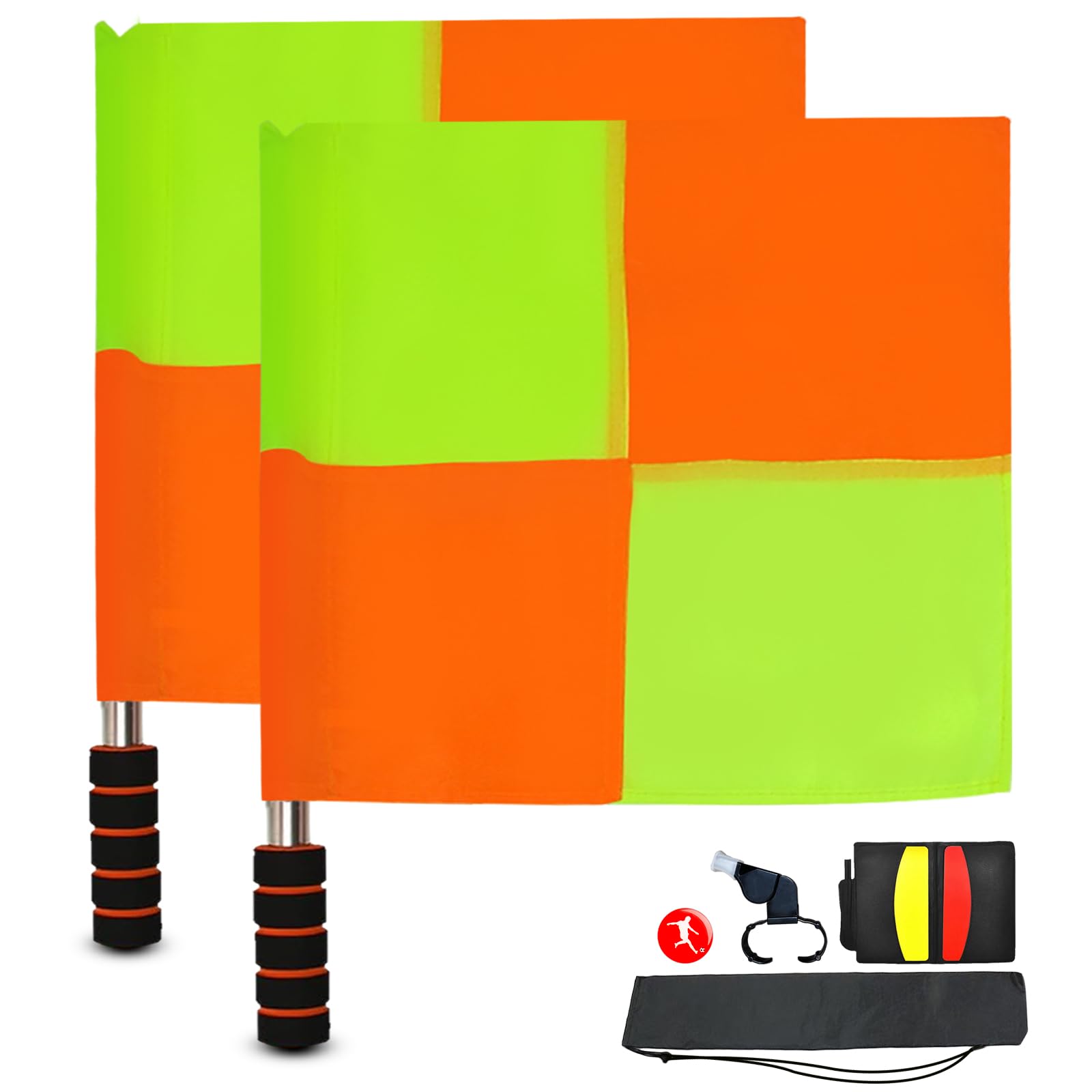 Soccer Referee Flags soccer referee kit, soccer referee cards,referee flags, Whistle, Flip Coin & Ref Notebook - Complete Assistant Referee Kit for