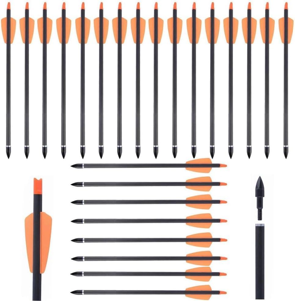 biubiusot Carbon Crossbow bolts 7.5 15 inch Archery Crossbow Arrows with 2" Vanes Replaced Arrowhead Tip (36pcs)