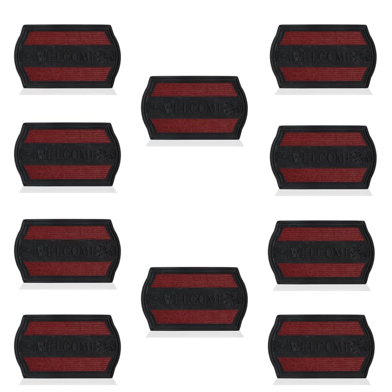 LEDSone 'Welcome' Red Black Washable Barrier welcome Door Mat Heavy Duty Non-Slip Entrance Rug Shoes Scraper Super Absorbent Front Door Mat Carpet