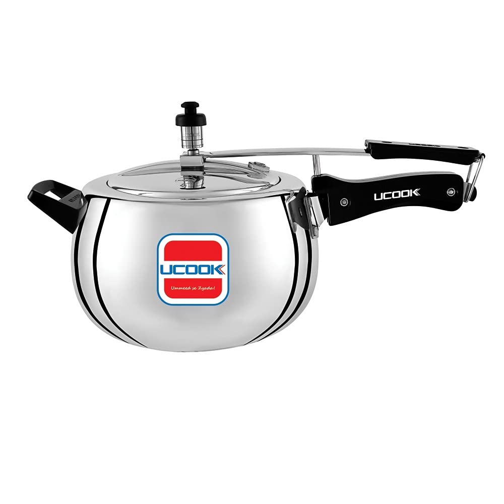 UCOOKSilvo Plus Bulging Shape Aluminium Inner Lid Induction Pressure Cooker, 5 Litre, Silver