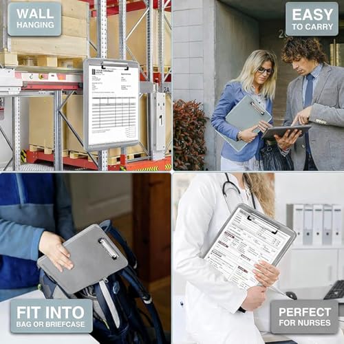 Image of YAJNAS A4 Foldable Plastic Clipboard with Built-in Storage and Pen Holder, Grey, 24 x 31 cm, for Office, Travel, Students, Teachers, Doctors, Nurses (Grey)