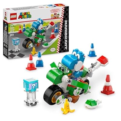 LEGO Super Mario: Mario Kart: Moto Yoshi de Juguete Regalo Gamer de Nintendo para Niños y Niñas de 7 Años o Más Figura del Personaje Yoshi Azul con Accesorios de Plátano Conos y Caparazones 72031