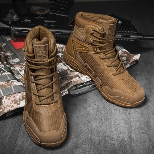 Men's Waterproof Leather Military Tactical Boots 6 Inch Lightweight Non Slip Outdoor Hiking Combat Motorcycle Boots for Desert Jungle Backpacking3