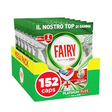 Fairy Platinum Plus Pastiglie Lavastoviglie, 152 Capsule, Limone, Detersivo Con Tecnologia Anti-Opaco, Contro Grasso e Incrostazioni Ostinate Anche nei Cicli Brevi