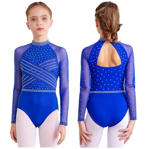 Riismen Traje Gimnasia Integral Niñas Pequeñas Traje Baile Rítmico Catimini Patinaje Artístico Bailarina Azul real 7-8 años