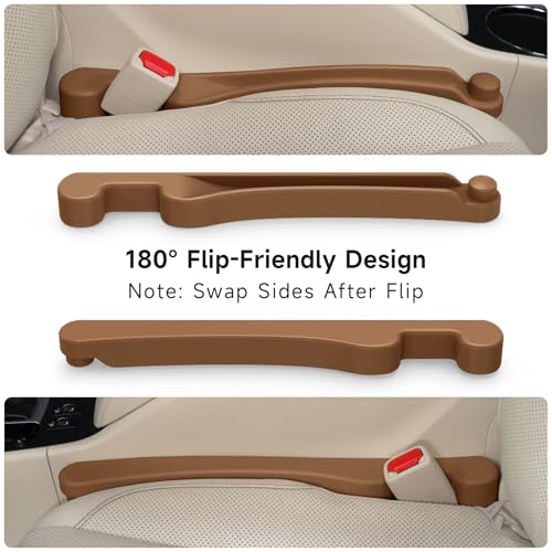 Image of Car Seat Gap Filler Set of 2, 3IN1 Seat Side Gap Filler Plug with Storage Slot & Hook Function, Soft Foam Universal Fit Car SUV Truck Fill Gap Between Seats Console Organizer（Standard Mocha Brown）