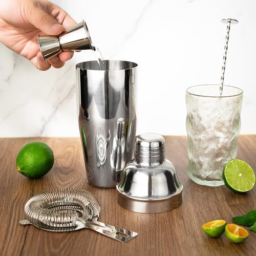 7-Piece Cocktail Shaker Set, 24oz Shaker Strainer Muddler Jigger Mixing Spoon Pourers, Bartender Kit, Bar Accessories, Stainless Steel Bar Set - Thumbnail 4