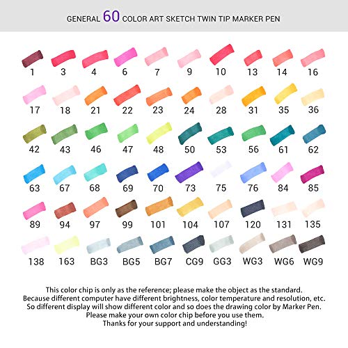 Canetas Marcadoras de Álcool 60 Cores, Conjunto de Marcadores de Pontas Duplas Marcadores de Esboço
