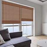 PASSENGER PIGEON Blackout Bamboo Roller Shades, Natural Wood UV Protection Light Filtering Roman Shades, Roll Up Blinds with 6' H Valance for Windows, Doors, Porch