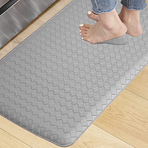 KOKHUB Kitchen Mat,1/2 Inch Thick Cushioned Anti Fatigue Waterproof Kitchen Rug, Comfort Standing Desk Mat, Kitchen Floor Mat Non-Skid & Washable for Home, Office, Sink,17.3"x28"- Grey