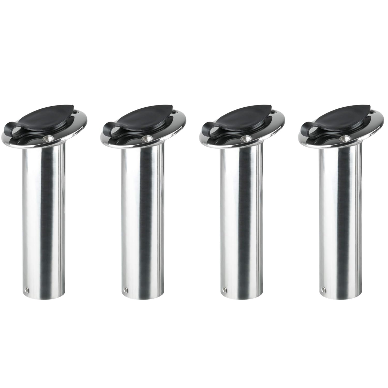Amarine Made Porta canna da pesca, confezione da 4 pezzi, in acciaio inox, resistente, montaggio a filo con tappo in PVC nero e fodera, 15 gradi