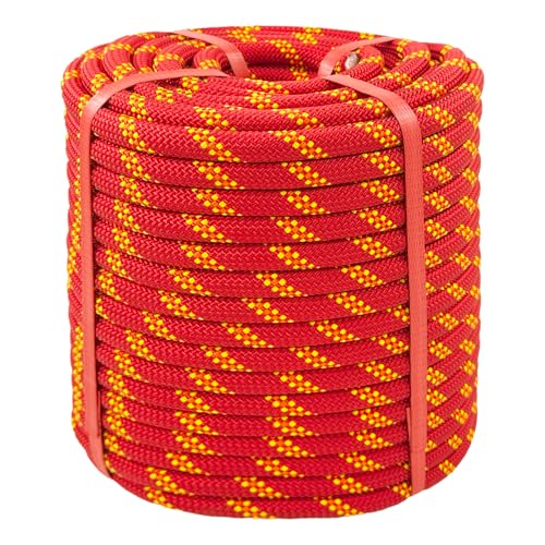 Chmentnanza Arborist Rigging Rope 1/2 Inch x 150 Ft Heavy Duty Bull Rope for Tree Pulling Felling & Climbing - High Visibility Red Polyester Static Line