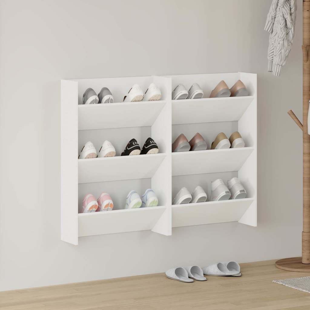 Étagères murales pour chaussures 2 pièces blanc 60x18x90 cm avec plaque