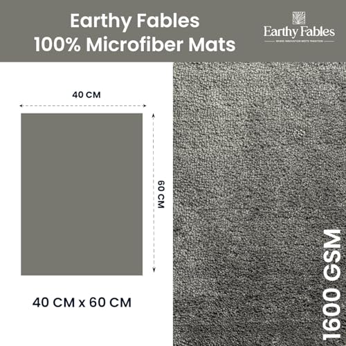 Image of Earthy Fables Soft Microfiber Rectangular Bath Mat - Cut Pile, Quick Dry, Anti-Skid, Water Absorbent, Non-Slip, Machine Washable Floor Rug, Shower Mat, Door Mat for Bathroom, Bedroom, 60x40 cm - Grey