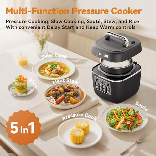 Image of Fullwill Electric Pressure Cooker Lite, Slow Cooker, Rice, Saute, Warmer, Olla de Presion Nonstick Pot 3 Quarts