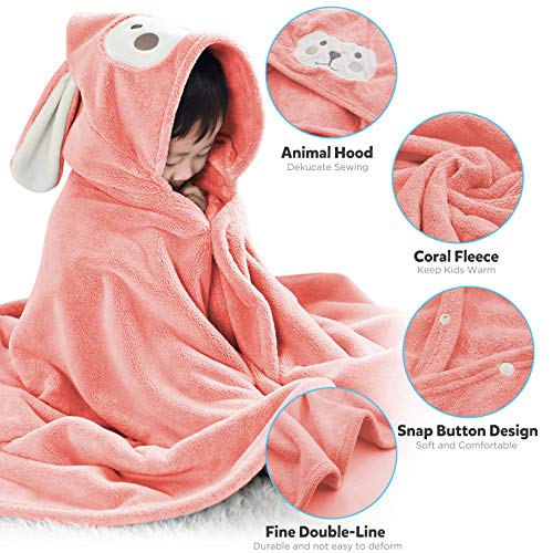Image of ROMASA Baby Bath Towel Hooded Ultra Soft Towel Highly Absorbent Bathrobe Blanket Toddlers Shower Gifts for Boys Girls- 27.5 inch x 55 inch (Pink)