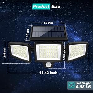 Tuffenough Solar Outdoor Lights 2500LM 210 LED Security Lights with Remote Control, 3 Heads Motion Sensor Lights, IP65 Waterproof, 270° Wide Angle Flood Wall Lights with 3 Modes(2 Packs) — photo 3 of 6