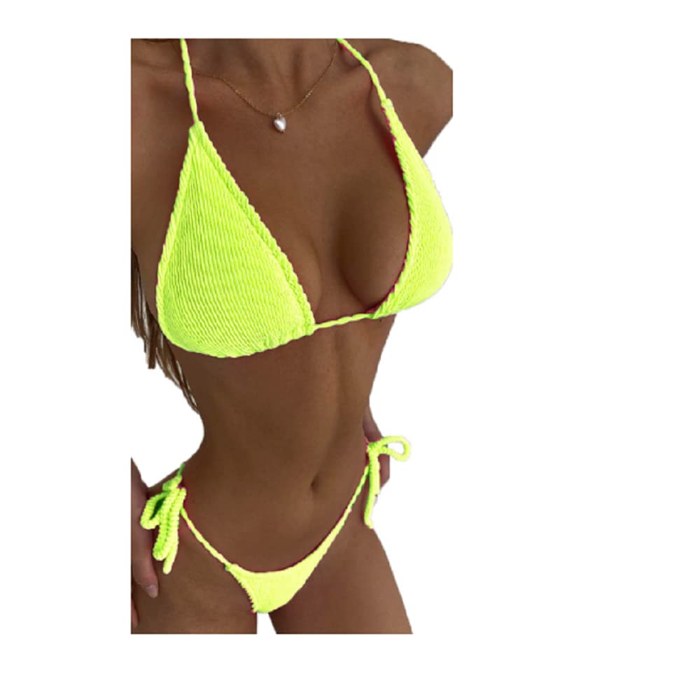 WEDFGXWEDFGX Women Swimsuits Female Micro Bikini Set Solid Thong Brazilian Swimwear Bathing Suit Swimming Suits - S