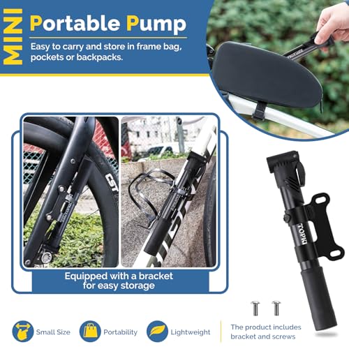 Mini Bike Pump 100 PSI with Flexible Hose, Fits Presta & Schrader Valves