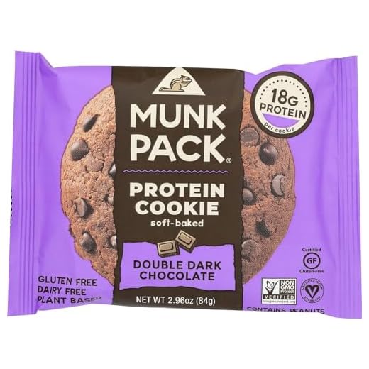 Munk Pack, Double Dark Chocolate Chip, Protein Cookie, 18g Protein, Vegan, Gluten-Free, Soft Baked, 2.96oz (Pack of 6)