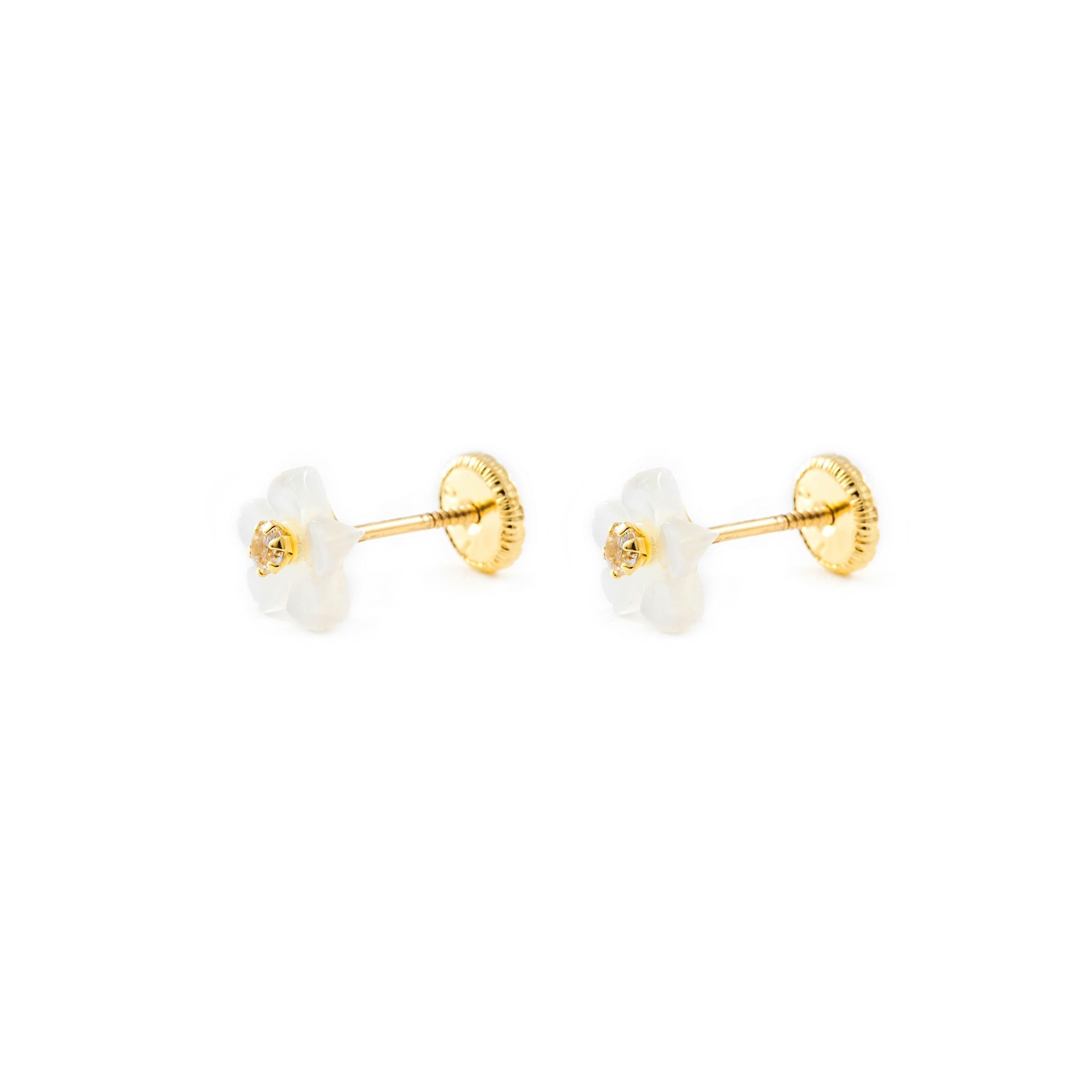 Damen & Kinder Perlmutt Blumen Ohrstecker - Gelbgold 9 Karat (375) - Geschenkbox - Garantiezertifikat