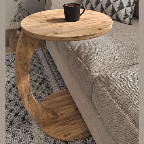 Furpinea C Shaped End Table for Couch Small Places, Space Saver Round Side Table for Sofa and Bedside with Wheels, Coffee and Eating Snack Time Tray for Living Room, Office (Natural) by Furpinea - Image 7