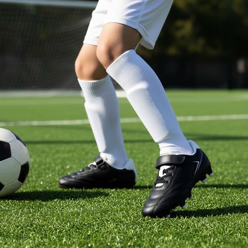 STELLE Kids Soccer Cleats Boys Girls Firm Ground Athletic Outdoor Football Soccer Shoes for Little/Big Kid(GCL005-Black,3ML) — view 2