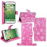 Cellularvilla Apple iPhone 6 6S Plus 5.5' inch Case New Wallet Pu Leather Flip Folio Stand Case Cover Pouch with Credit ID Card Holder Slots Money Pockets and Detachable Wrist Strap (Pink Glitter)