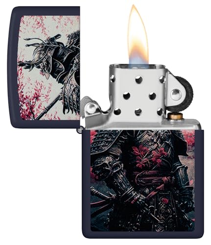 Zippo Sturmfeuerzeug - Samurai Warrior, Navy Matte, Color Image - Nachfüllbar - Wiederverwendbar - Windfestes Design - Geschenkbox - Made in USA