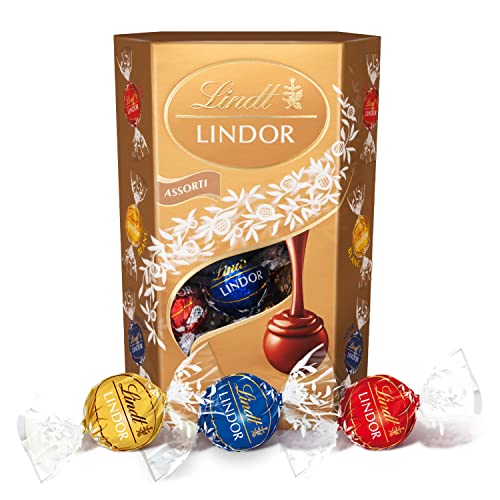 Lindt - Cornet LINDOR - Assorti au Chocolat au Lait, Noir et Blanc - Cœur Fondant, 200g