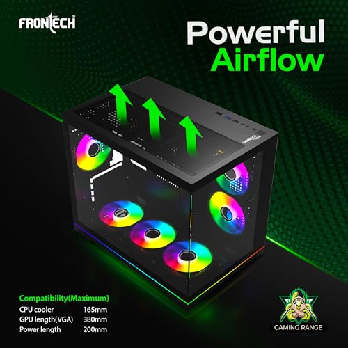 Image of Frontech ROX Gaming Computer Case | 6 ARGB Fans | Dual Tempered Glass | Type-C Support | 360 /280 /240mm AIO Cooler Compatible | Front & Side Glass Panel | 1 x USB 3.0, 1 x 1.0 (FT-4391)