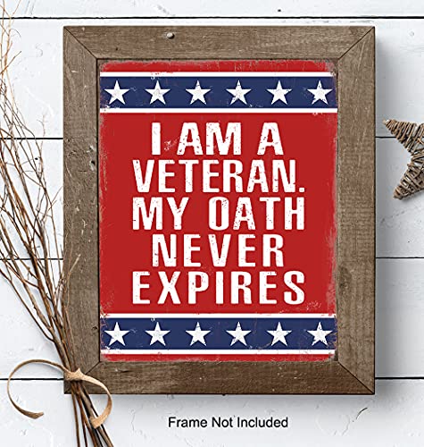 Patriotic American Flag Home Decor, Room Decoration - Usa Wall Art - Gift For Us Military Veteran, Soldier, Army, Marine, Air Force, Navy, Vet, Men, Women - Rustic Americana Poster Sign Plaque #TOP6