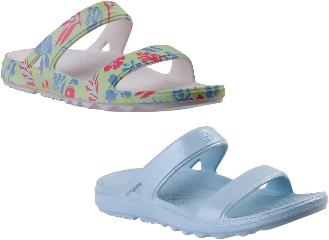Spenco Women's Orthotic Slide Sandal, Sage Floral/Blue, 9 Wide