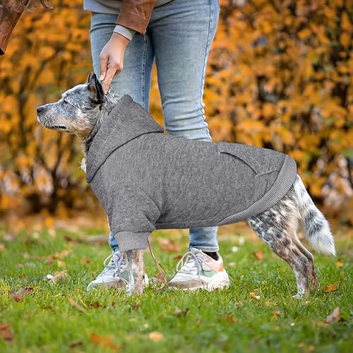Image of Dog Hoodie Dog Sweaters for Large Dogs Sweater Solid Soft Brushed Fleece Pet Clothes Pet Hoodie Sweatshirt with Pocket(Grey-XXL)