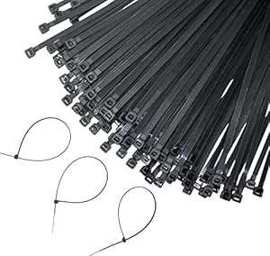 GLOBOMOTIVE Teeth Grip Nylon Self Locking Cable Ties, Black (100 mm x 2.5 mm, 4 inch, Pack of 100) - Heavy Duty Strong Zip Wire Fastener Organizer Tie