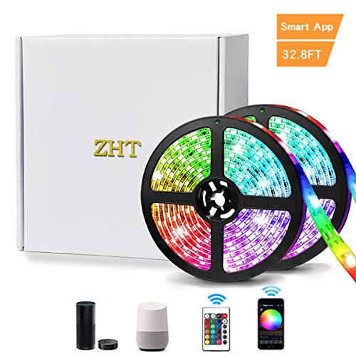 ZHT 32.8ft 10m LED Strip Lights, Waterproof WiFi LED Lights Strip with 300 LEDs SMD 5050 RGB Rope Lights, Sync to Music, 24 Key Remote Control and Work with Alexa/Google Home Kitchen Party