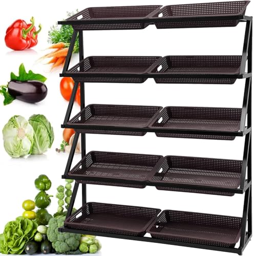 Mueble exhibidor para frutería y supermercado con estantes de 5 niveles