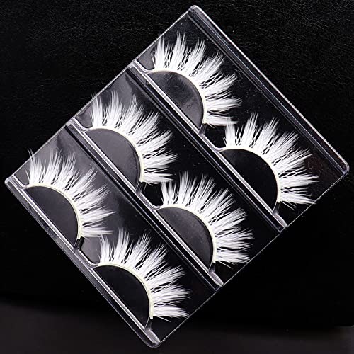 3 Pairs White Anime Eyelashes Christmas White Lashes Natural White False Eyelashes Wispy Faux Mink Lashes For Masquerades Cosplay New Year Party White Fake Lashes Makeup Lashes #TOP2