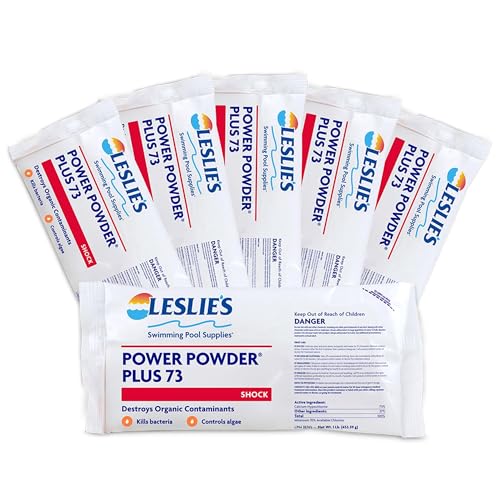 Leslies Leslies Power Powder Plus 73% Cal-Hypo Granular Pool Shock Sanitizer for Crystal Clear Water Fast-Dissolving Eliminates Algae & Bacteria 6 x 1 Pound Bags 25273