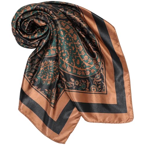 SATINIOR 35 Inch Silky Head Scarf 2 Pcs Large Square Neck Scarf Sleeping Hair Wrapping Satin Bandana for Women (Coffee,Modern)3