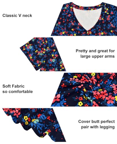 Image of RITERA Women Plus Size Tops Tie Dye V Neck Shirt Floral Camo Summer Short Sleeve Tunic Oversized Ladies Blouse XL-5XL