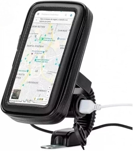 Suporte para Celular para Guidão de Bike e Moto – Case Impermeável 360°, Protege Contra Água, Poeira e Chuva (Com Conexão USB)