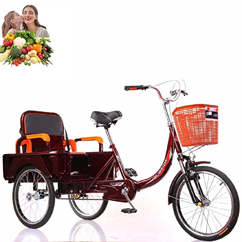 Triciclo para adultos plegable de 3 ruedas con canasto grande y asiento trasero, bicicleta de paseo de 20 pulgadas para recreo, compras y ejercicio, para hombres y mujeres, color púrpura miniatura 1