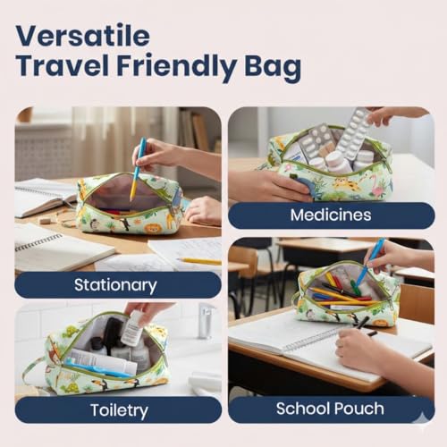 Image of Multipurpose Travel Organizer | All-in-One Compact Durable, Lightweight, Waterproof, Bag | Travel Friendly Pouch | Ideal for Stationary, Diaper, Medicines (Jungle Safari Print)