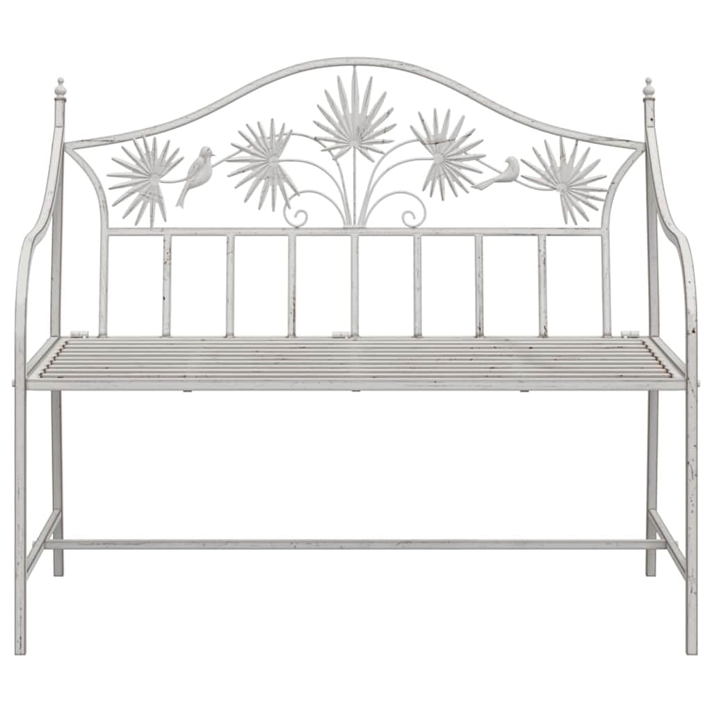 Gartenbank 104 x 52,5 x 89 cm, Metall Sitzbank für Garten, Balkon und Terrasse, 2-Sitzer Bank aus robustem Stahl, dekorative Outdoor Sitzgelegenheit in Antik Weiß, solide Konstruktion