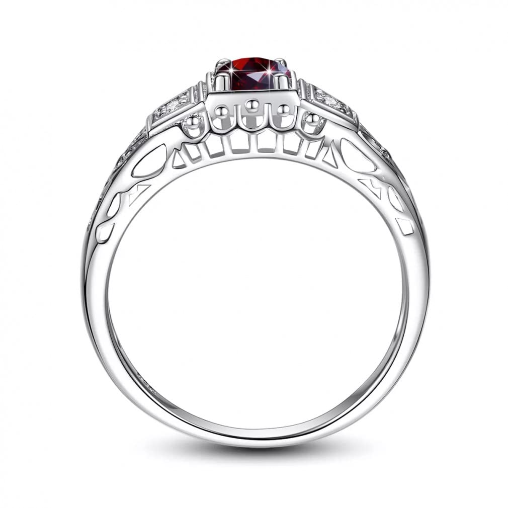 Sterling Silber 4,5 * 4,5 mm Granat Ring Frau Rundschliff mit Steinen Hochzeit Damenschmuck