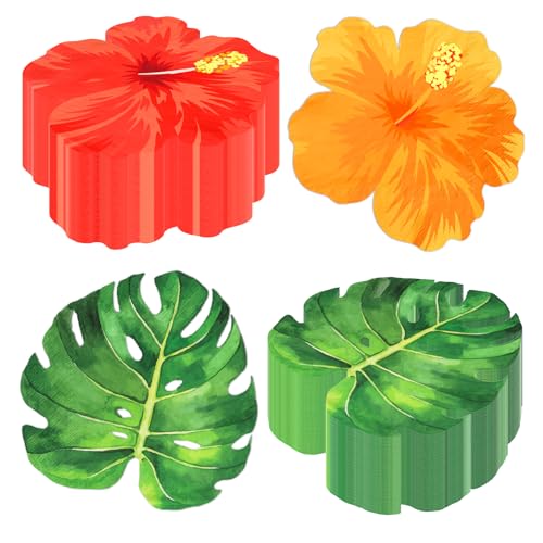 48pcs Hawaiian Tropical Napkins Hawaiian Luau Napkins Paper Disposable Aloha Napkin with Hibiscus Flowers Palm Leaves Tropical Party Decorations for Summer Beach Pool Party Dinner Kitchen Bathroom