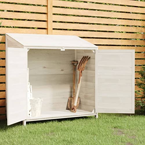 SECOLI Geräteschuppen Holz Geräteschrank Gerätehaus Weiß Geräteschuppen Outdoor 102 x 52 x 112 cm Terrassenschrank Holz Outdoor Schrank Garten Massivholz Tanne